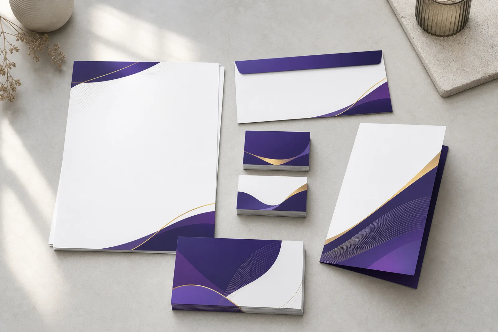 Coordinated business print artwork and stationery layout