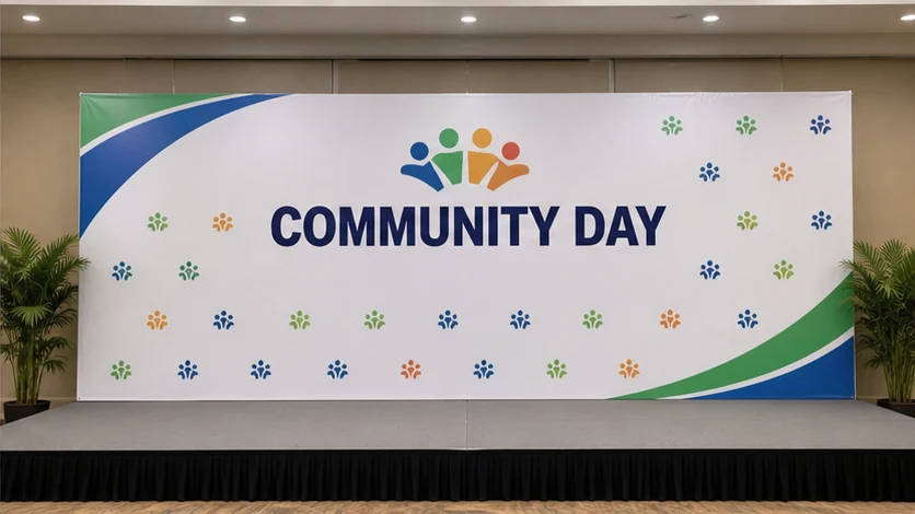 Printed event backdrop with clear promotional layout