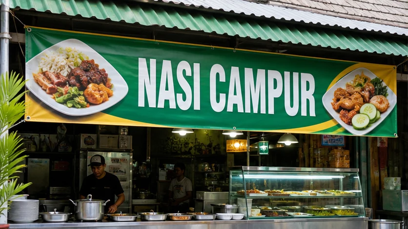 Printed Malaysian food stall shopfront banner