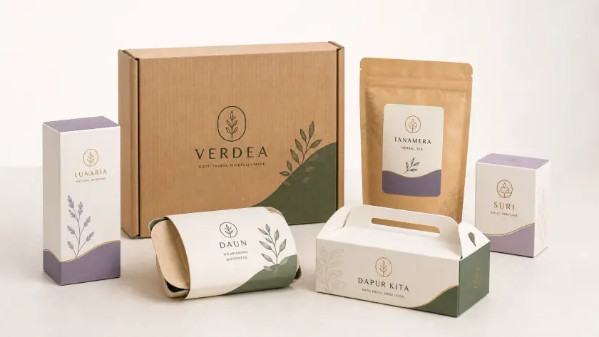Illustrative boxes and pouches in several rectangular packaging formats