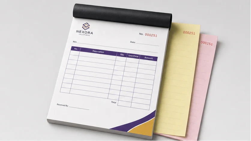 Custom NCR carbonless bill book with duplicate coloured sheets
