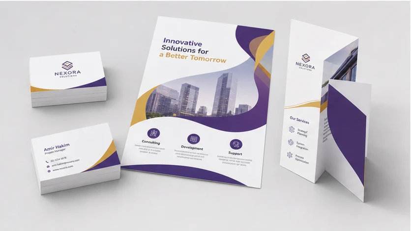Fast printed business cards, flyer and folded brochure