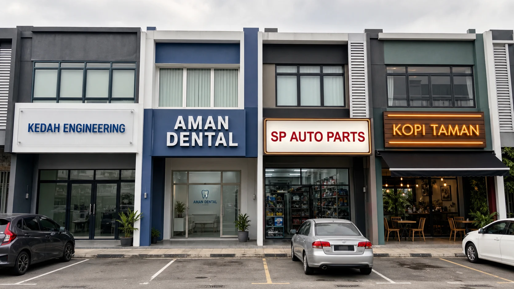 Malaysian shopfronts with acrylic, dimensional, lightbox and neon-style signs
