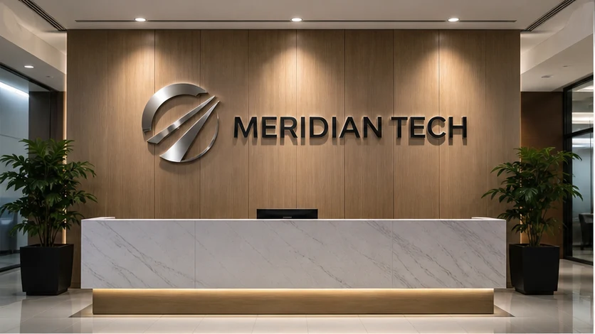 Dimensional company logo on an office reception wall