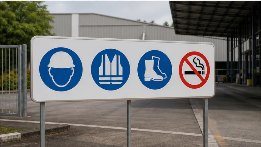 Industrial workplace safety pictogram signboard