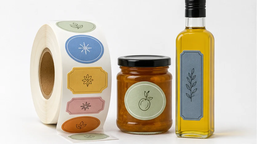 Printed product labels on rolls, jars and bottles