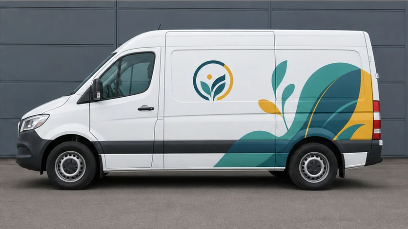 Business vehicle decal fitted to a delivery van